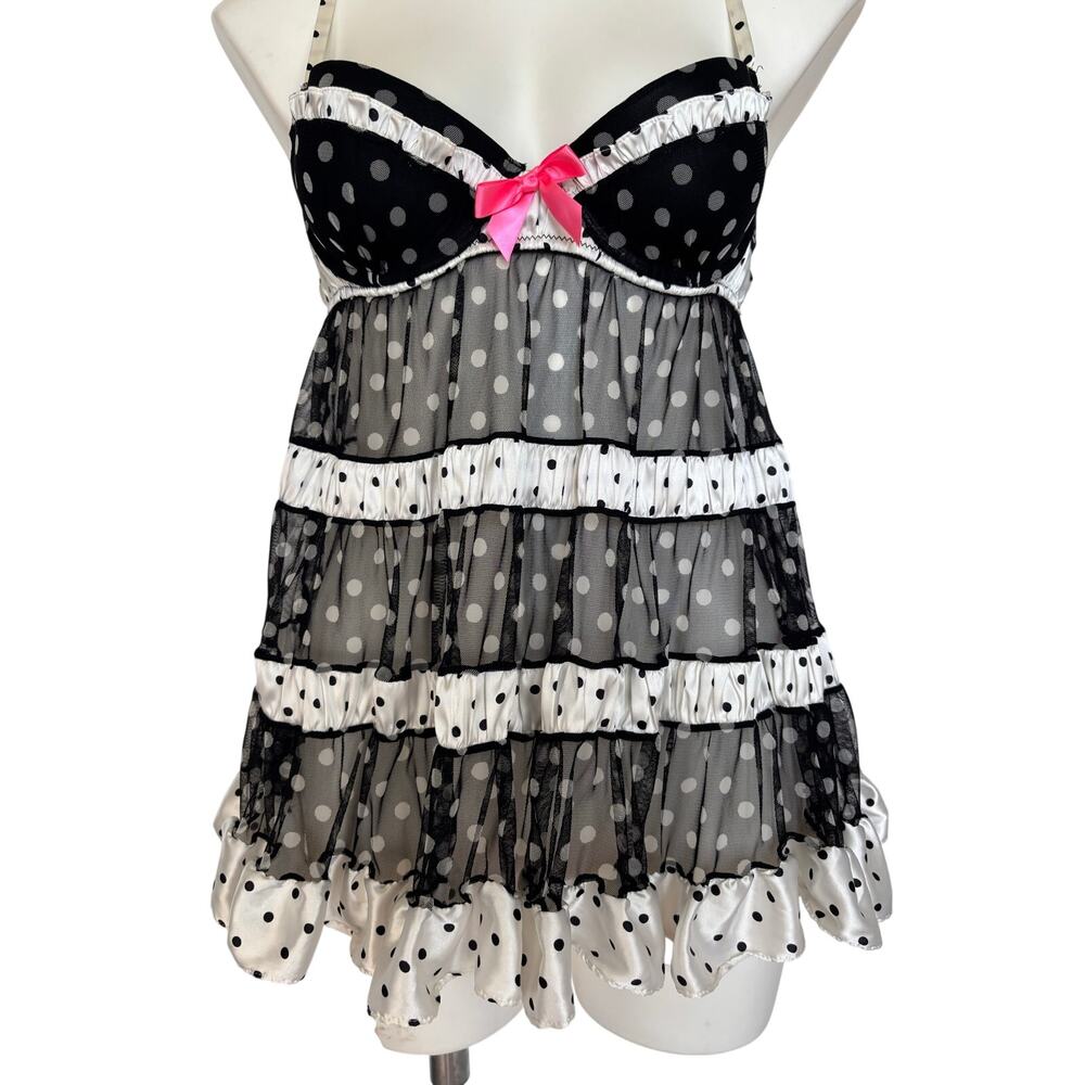Victoria's Secret Sexy Little Things Coquette Chemise Pink Black Polka Dot 36B